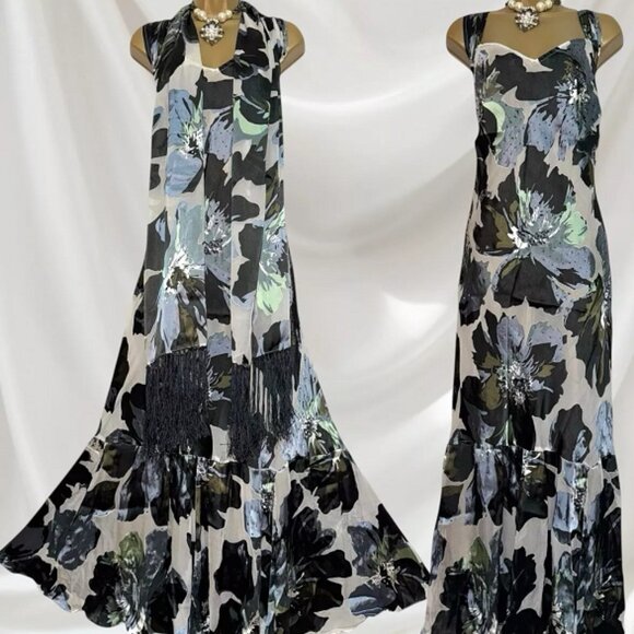 STUNNING WEDDING GUEST - ANN HARVEY DEVORE SILK DRESS w/MATCHING SHAWL - NWT - Picture 2 of 14